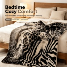 African Leopard & Zebra Print Patchwork Animal Fur Flannel Blanket, Wild Vintage Throw Blanket For Sofa, Bedroom Decor And Leisure - Multicolor - View 3