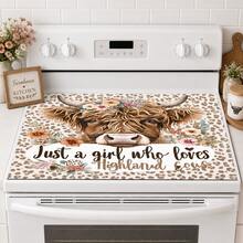 1pc Highland Cow Floral Leopard Print Table Mat, Rustic Country Style Rectangular Kitchen Countertop Protector, Brown Cow Head & Text Print Design, Easy To Clean Decorative Mat, Suitable For Kitchen, Dining Table, Coffee Station And Daily Home Decor - Multicolor - View 1