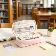 1pc Pink Large Capacity Stationery Box, Back To School Essential Multi-Functional Pencil Case, Teacher Desk Accessory Pen Holder, Suitable For Classroom Storage Cabinet Decoration, Office Desk Accessory, Pink Office Supplies - Pencil Case - View 5