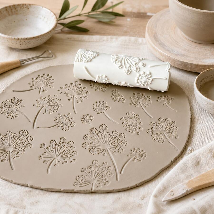 1pc 3D Dandelion Texture Roller And Embossing Roller Tool - Suitable For Clay, Pottery, Ceramic Crafts, With Floral Design, For Jewelry Making, Clay Tools, Home Decor, Suitable For Beginner Craft Enthusiasts - A - View 1