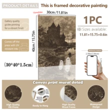 1pc Canvas Wall Art, Framed Wall Decor, Vintage Etched Print Castle Riverside Ghost Canvas Decorative Painting, Dark Academia Style Eerie Halloween Gothic Retro Engraved Print Poster, Suitable For Modern Home Decor, Room Decor, Dorm Decor, Bedroom Decor, Bathroom Decor, Kitchen Decor, Dining Room Decor, Living Room Decor, Office Decor, School Decor, Classroom Decor - Ghost - View 20