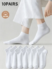 5/7/10 Pairs (Random Assorted Colors) Solid Color Unisex Sports Casual Short Socks, Soft Comfortable Breathable, Suitable For All Seasons, Cotton Socks - Multicolor - View 16