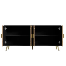 160 Cm Sideboard, Four Doors, Golden Brushed Handles And High-Gloss Table Legs, 160 X 40 X 75 Cm - Black - View 11