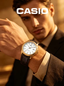 Casio Men's Gold-Tone Quartz Analog Watch With White Dial, Brown Leather Strap And Date Window, Suitable For Business Meetings, Formal Office And Commuting Attire - one-size - View 4