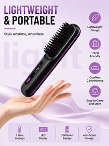 SKYWORTH 便攜式無線直髮梳 - 加熱快速且防燙設計，3段可調溫度設定配LED顯示，2000mAh USB充電式女性旅行造型工具 - 彩色 - 查看 2