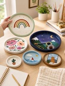 Multi-Size Round Decorative Tray Silicone Molds, Rainbow, Cat, Flower, Starry Sky, Mountain Landscape Storage Board Molds, DIY Resin Plaster Jewelry Tray, Bohemian Desktop Ornament Craft Molds - Round Silicone Mold - View 5
