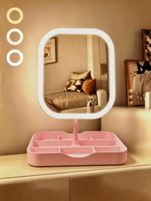 LED Makeup Mirror With Light, 3X Magnifying Suction Cup Mirror, 3 Color Lights, Dimmable Touch Control, USB Rechargeable Vanity Mirror With Storage Base, 360° Rotating, Suitable For Bedroom, Dorm And Travel, Ideal Holiday Gift - Multicolor - View 13