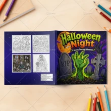 Halloween Night Zombie Graveyard Coloring Book, Large Print Simple Line Art Spooky Cemetery Undead Themed Stress Relief Relaxing Coloring Pages, Ideal Halloween Birthday Gift For Adults Teens - Halloween Night - View 4