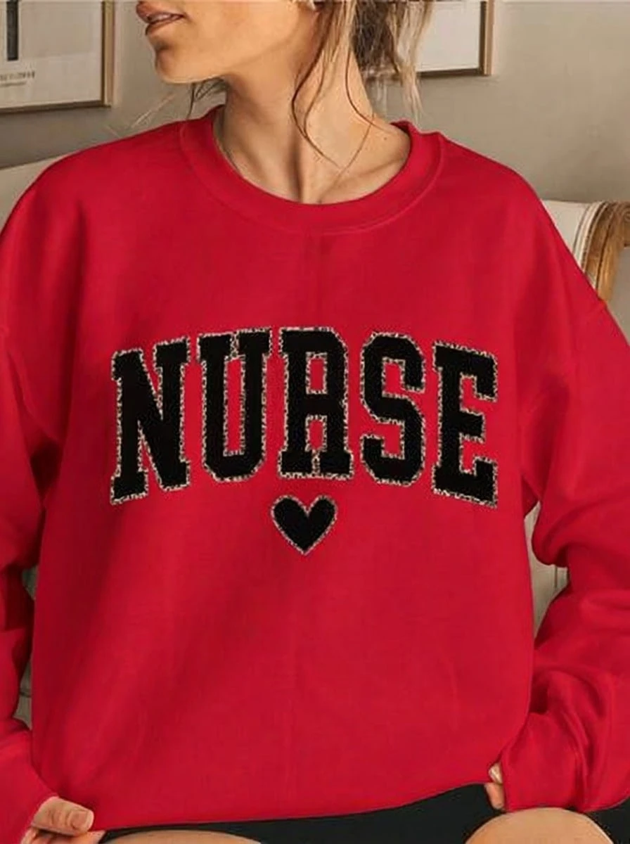 2026 Long Sleeve Tops Women Leopard Print Registered Nurse Sweatshirt - Nurse Zhou Loose Style Sweater, Nurse Graduation Gift, New Nurse Apparel, Comf - 紅色 - 查看 1