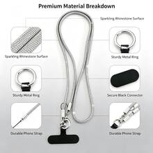 Ins Style Rhinestone Dopamine Phone Chain Full Rhinestone Luxury Lanyard Keychain, Autumn/Winter Fresh Minimalist New Style, Women's Rhinestone Anti-Loss Phone Lanyard, Suitable For Outdoor.Party.Workplace.Banquet, Ins Travel Fashion Accessory, Keychain, Exquisite And Shiny, Can Hang Keychain ID Card And Phone - Light Blue - View 6