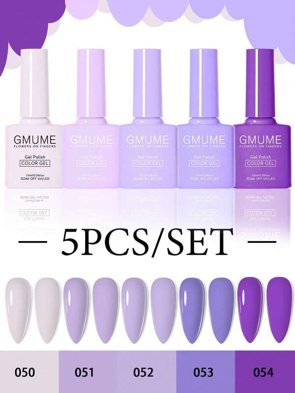 GMUME 5pcs Gel Nail Polish Set 50 51 52 53 54 Colors 7.5ml/Bottle Light Purple Dark Purple UV LED Soak Off Matching Bottle Color Home Manicure Women Gift