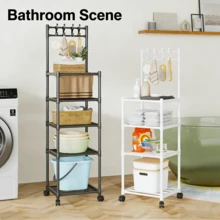 No Drill Freestanding Kitchen Storage Shelf With Wheels And Hooks, Multi Layer Metal Microwave Organizer Rack, Rolling Utility Cart For Countertop Pantry Bathroom Home Organizer - View 10