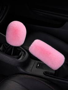 2pcs Artificial Rabbit Fur Car Gear Shift Cover And Handbrake Cover Set, Soft Warm Plush Elastic Car Gear Shift Handbrake Protector, Cute Feminine Car Interior Accessories - A - View 2