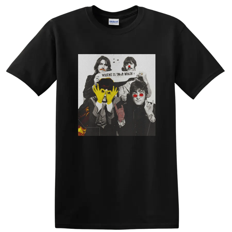 Camiseta psicodélica con arte retro de una banda, manos amarillas, camiseta divertida, vibraciones felices - Negro - Ver 1