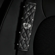 All-Season Luxury Crown Rhinestone PU Leather Car Interior Set, Car Seat Belt Shoulder Cover, Gear Shift Cover, Handbrake Cover, Door Handle Cover, Universal Black Car Decor Gift - PU Leather - View 15