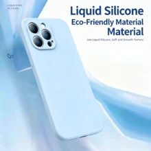 Minimalist Fashion Solid Color Liquid Silicone Phone Case For IPhone18 15 14 13 12 11, Velvet Lining Anti-Drop Phone Case Compatible With Iphone 17e 16e 16 Pro Max 17 Pro Max Air - Sky Blue - View 2