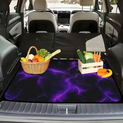 1 pièce Tapis de coffre de voiture, revêtement de cargaison arrière, imprimé motif éclair violet, imperméable, antidérapant, anti-poussière, tapis de protection, convient pour berline, CUV, SUV et autres modèles de voiture, accessoires de décoration intérieure, convient pour l'arrière du véhicule