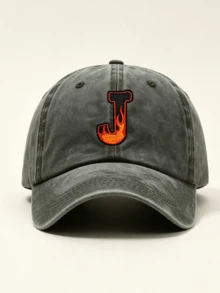 1 Pc Vintage Washed Distressed Baseball Cap, A-Z Flame Letter Embroidered Dad Hat, Adjustable Casual Sun Hat For Men Women Street Outdoor Daily Wear - Grey - View 9
