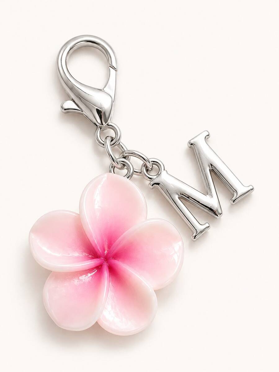 1pc Simulation Bauhinia, Plumeria And Cherry Blossom Keychain Pendant, 26 English Letters Representing Initials A-Z. Gradient Five-Petal Flower Key Ring Cute Accessory Suitable For Bag Zipper Pendant, Car Keychain Decoration - Multicolor - View 1