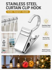 30 buah Klip Tirai Stainless Steel dengan Pengait, Klip Gantung Logam Tahan Karat dan Kuat, Cocok untuk Tirai, Batang Tirai, Pajangan Foto, Lampu Hias, Dekorasi Pesta Natal dan Dekorasi Rumah - 30 Buah - View 2
