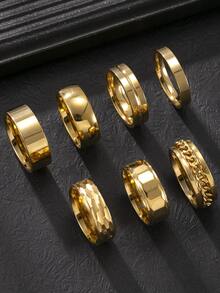 7pcs Black & Silver Stainless Steel Rings Set, Vintage Minimalist Style, Suitable For Men And Women, Daily Accessory, Essential For New Year And Valentine's Day Gifts - Silver - View 17