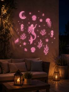 1 Set Pink Star Girl Butterfly Glow-In-The-Dark Butterfly Wall Stickers, Suitable For Living Room, Bedroom And Children's Room Home Decor. Removable Semi-Matte Self-Adhesive Stickers, Suitable For Living Room, Bedroom And Children's Room. Home Decor Stickers, Wall Stickers, Vinyl Stickers, Spring Decor To Add Vitality To Home. Rama Decorative Stickers Gift, Perfect As Birthday Or Graduation Gift. - Pink-mermaid - View 4
