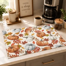 1pc Pumpkin Pattern Diatomaceous Earth Kitchen Drain Mat, Absorbent Dish Drying Mat, Coffee Machine Mat, Dishwashing Mat, Sink Mat, Kitchen Countertop Protector, Suitable For Cups, Plates, Tableware And Kitchen Decor - Multicolor - View 7