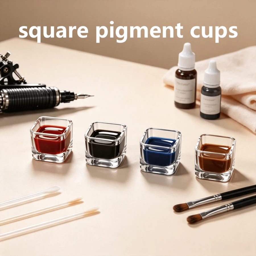 Square Clear Acrylic Tattoo Ink Cups Reusable Pigment Container Stable Placement Smooth Easy Clean Crystal Visible Ink Cup For Tattoo Artists Microblading Permanent Makeup Tattoo Studio Supplies Accessories - View 1