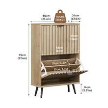 60cm Wide Shoe Cabinet With Natural Wood Finish – Freestanding Mid-Century Modern Style Shoe Storage Unit With Two Drop-Down Compartments And Grooved Surface; Suitable For Entrances And Hallways - 自然 - 查看 10