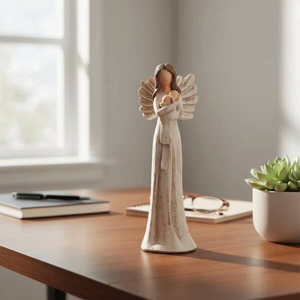 Resin Angel Garden Statue, Creative Home Decor Figurine, Vintage Stone-Look Tabletop Ornament For Yard, Patio, And Flower Bed Display