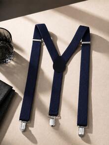 Adjustable Solid Color Minimalist Versatile Elastic Suspenders - Navy Blue - View 1