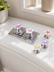 1pc/2pcs Cartoon Flower Toilet Flush Handle, Designed For Long Nails, Creative Flower Drawer Cabinet Pull, Back To School Student Supplies, Great Value - Multicolor - View 5