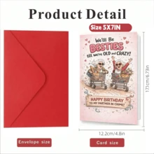 1pc Funny Friend Birthday Card, Friend Theme, Cute Cartoon, Friend Shopping Cart Pattern, Humorous Wishes, Suitable For Friends, Sisters, Wives, Girlfriends, Gifts, Party Celebrations, Lovers, Friendship Theme - View 3