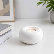 2pcs White Ceramic Candle Holders - Minimalist Creative Home Decor, Suitable For Dining Table And Desk, Perfect Decorative Choice (Candles Not Included) - Multicolor - View 3