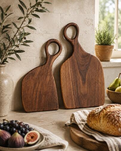 Juego de 2 tablas de cortar de nogal: tablas de cortar de cocina de alta calidad, hechas a mano, para la preparación de alimentos. Madera cruda de alta calidad y segura para alimentos. Ideales para parejas y chefs caseros.
