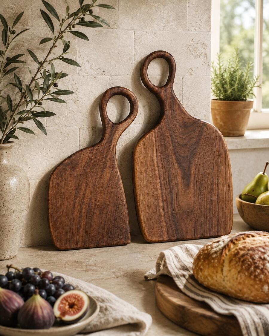 2 Pack Rustic Wooden Cutting Boards With Handle, Decorative Wood Serving Boards For Kitchen Counter Decor, Charcuterie Board For Cheese, Bread, Fruit & Home Dining(15inch*7.1inch/11.8inch*5.9inch) - Redwood - View 1