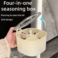 1pc Multi‑Grid Seasoning Storage Box With Flip Transparent Lid, Divided Compartments With Built‑In Spoons, Countertop Spice Condiment Container, Kitchen Household Organizer For Salt Sugar Pepper - Multicolor - View 1