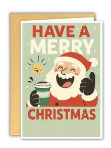 1Set Funny Santa Christmas Card With Envelope - Humorous Vintage Holiday Note For Coffee Lovers, Friends, Coworkers, And Family. Cute Xmas Postcard To Spread Holiday Cheer And Laughter - Sets - View 9