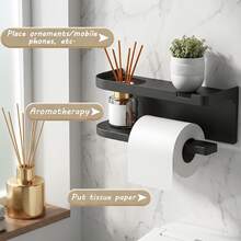 1pc - No-Drill Wall-Mounted Paper Towel Holder With Storage Shelf - Adhesive Backing, Suitable For Kitchen, Space-Saving Plastic Storage Rack And Paper Towel Holder, (Can Hold Phone, Plants, Aromatherapy, Etc.) Can Be Placed On Countertop And Cabinet, Suitable For Office - No-Drill Installation - Multicolor - View 3