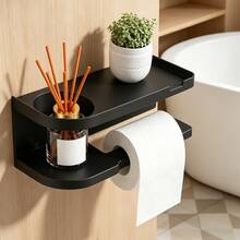1pc - No-Drill Wall-Mounted Paper Towel Holder With Storage Shelf - Adhesive Backing, Suitable For Kitchen, Space-Saving Plastic Storage Rack And Paper Towel Holder, (Can Hold Phone, Plants, Aromatherapy, Etc.) Can Be Placed On Countertop And Cabinet, Suitable For Office - No-Drill Installation - Multicolor - View 6