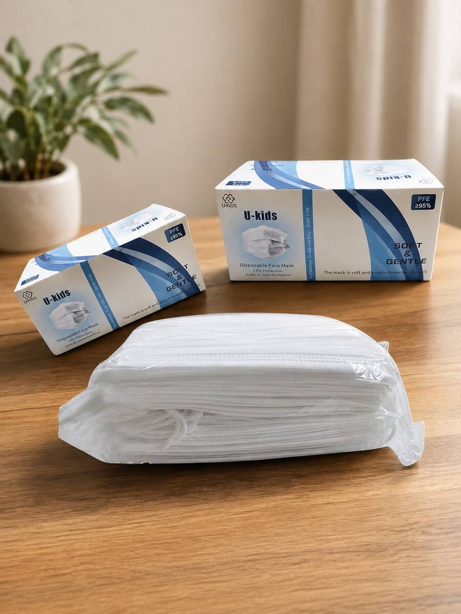 Cubrebocas Infantil Tricapa BLANCO caja con 50 piezas - A - Ver 1