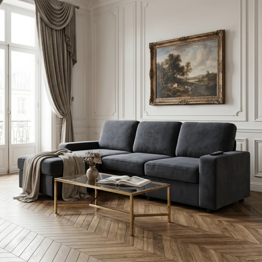 Sofa Grey Made Of Wood For Living Room - 深灰色 3 人座 - 查看 1