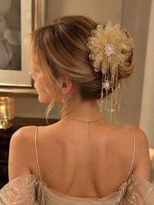 1pc Glass Butterfly Flower Tassel Hair Clip, Premium Hair Claw Hair Accessory - View 8
