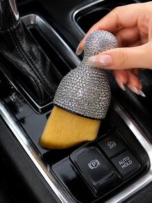 1pc Car Interior Dusting Brush, Glitter Rhinestone Handle Soft Bristle Cleaning Brush, Suitable For Car, Computer Keyboard Dusting - Car Interior Cleaning Brush - View 2