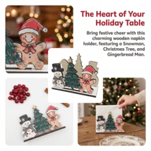 1/4pcs Christmas Tree Wooden Napkin Holder With Snowman Rustic Farmhouse Table Tissue Paper Stand Dispenser For Holiday Dining Home Decor Xmas Party Decoration - Multicolor - View 3