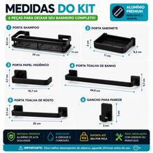 Kit Acessórios Banheiro 6 Peças em Alumínio com Porta Toalha Papel Higiênico Saboneteira e Prateleira - Preto - Visão 8
