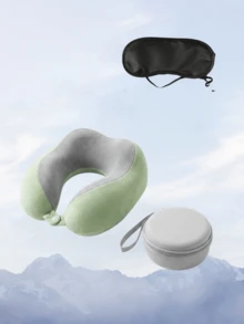 3PC1 Set: U-Shaped Soft Travel Neck Pillow + Eye Mask + Storage Box, Memory Foam Nap Pillow With Head Support Portable Pillow, Unisex, Suitable For Airplanes, Cars, And Home Recliners, Essential Travel Item, Sleep Aid, Perfect For VacationAccessories - Multicolor - View 9