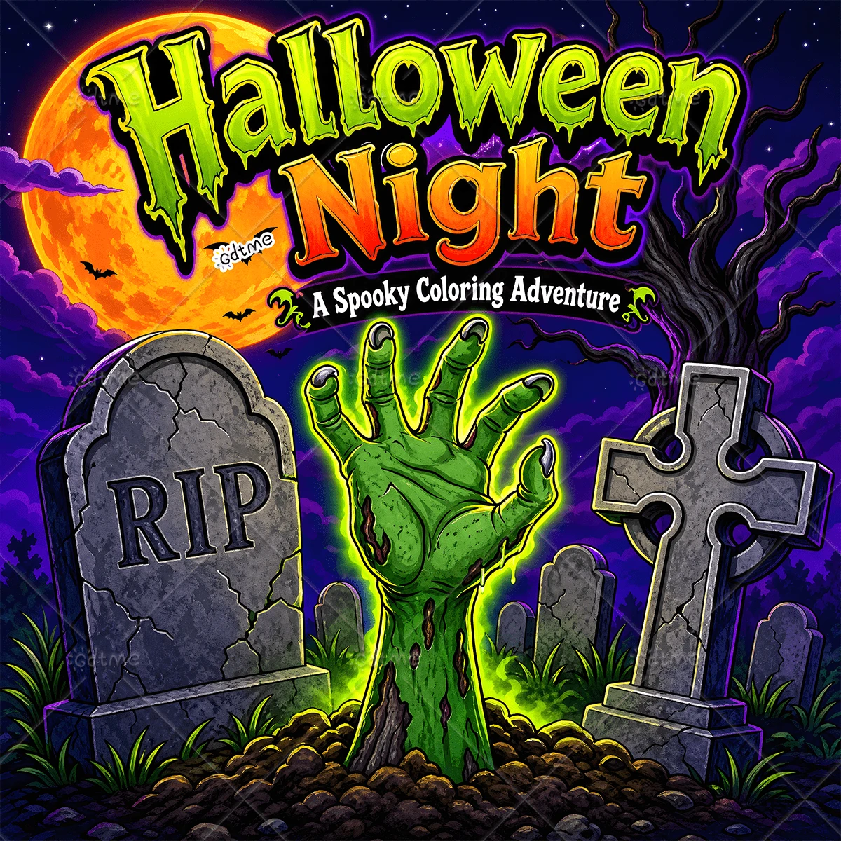 Halloween Night Zombie Graveyard Coloring Book, Large Print Simple Line Art Spooky Cemetery Undead Themed Stress Relief Relaxing Coloring Pages, Ideal Halloween Birthday Gift For Adults Teens