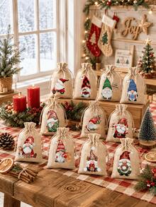 12/6/1pc Christmas Gift Bags, Party Holiday Drawstring Pouch, Christmas Gnome Gift Set Bag, Jewelry & Gift Storage Bag, Polyester Material, Ideal For Christmas And Holiday Gift Bags. - A - View 8