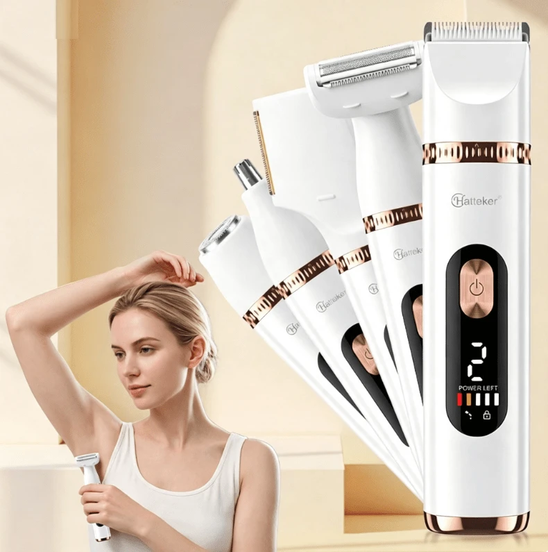 Hatteker 1pc Women's 5-In-1 Shaver, Razor, Hair Removal Device, Leg, Underarm, Intimate Trimmer Set - View 1